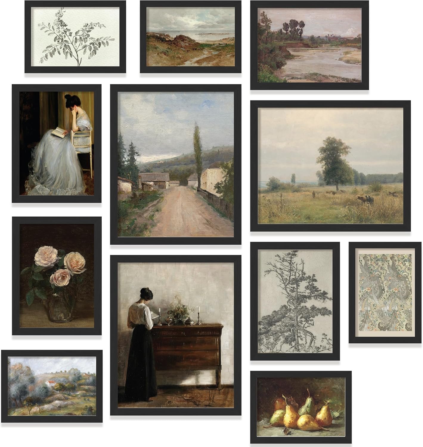 97 Decor Vintage FRAMED Wall Art – Framed Vintage Wall Art Prints, Vintage Posters For Room Aesthetic, Landscape Prints For Wall Decor, Moody Gallery Pictures Botanical Paintings For Home Bedroom (BLACK FRAME)