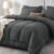 Sasttie Queen Comforter Set, 7 Pieces Bed in a Bag Queen, Complete Bedding Set Includes Grey Comforter, Flat Sheet, Fitted Sheet, Pillowcases and Pillow Shams, Dark Grey