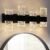 VINLUZ LED Bathroom Light Fixtures Over Mirror, 4 Light Black Vanity Lights with Crystal Lampshade, 32 W Classic Bath Wall Sconces Lighting for Cabinets Dressing Room
