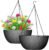WOUSIWER 13 inch 2Pack Large Hanging Planters for Outdoor Indoor Plants with Drainage Holes and Chain, Round Hanging Flower Pots for Garden Home Porch Decor, Black